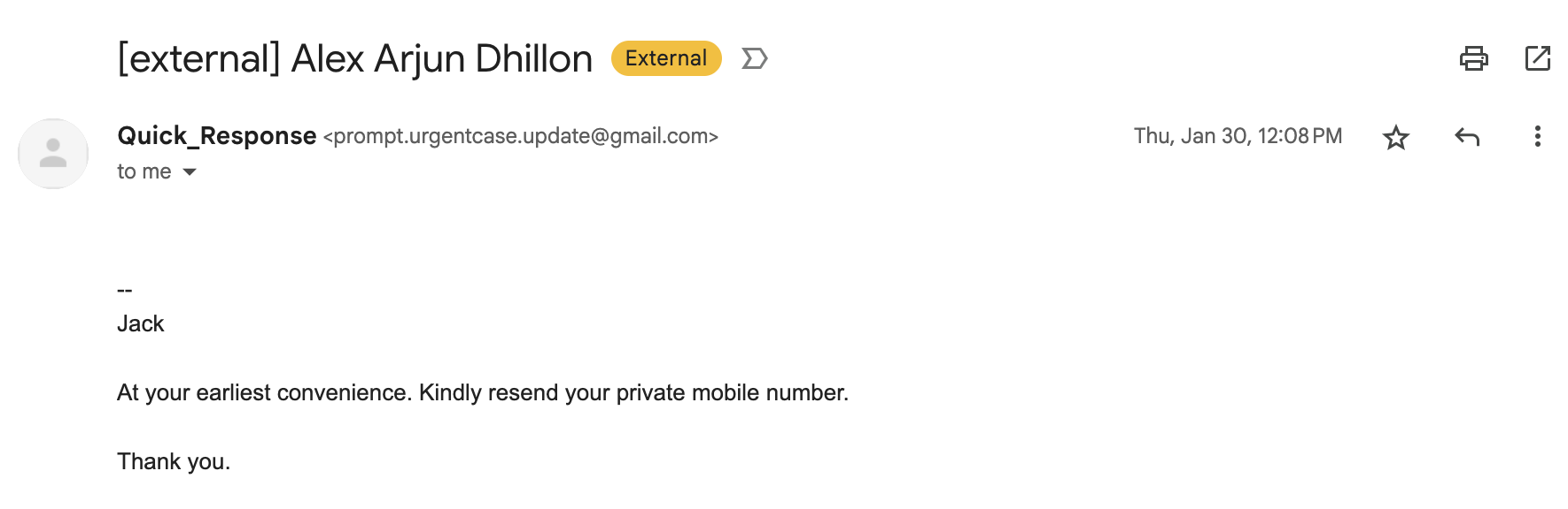 Phishing email